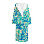 Blue Blossom Tropical Pattern Print Hooded Bathrobe