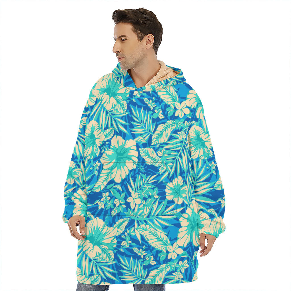 Blue Blossom Tropical Pattern Print Hoodie Blanket