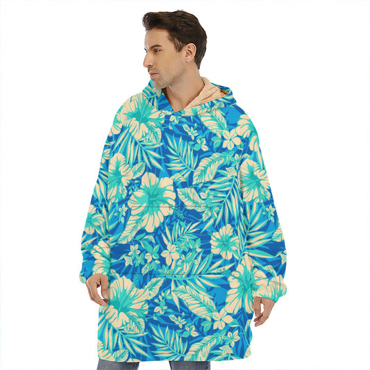 Blue Blossom Tropical Pattern Print Hoodie Blanket