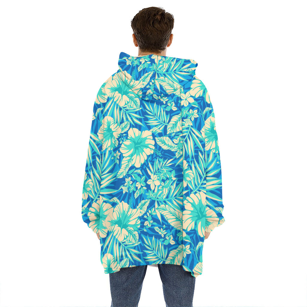 Blue Blossom Tropical Pattern Print Hoodie Blanket