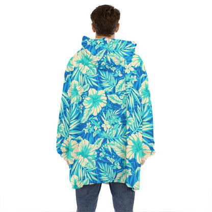 Blue Blossom Tropical Pattern Print Hoodie Blanket