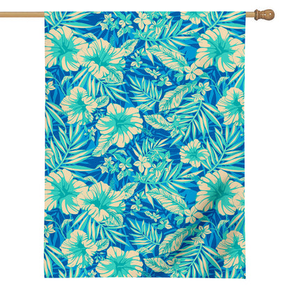 Blue Blossom Tropical Pattern Print House Flag