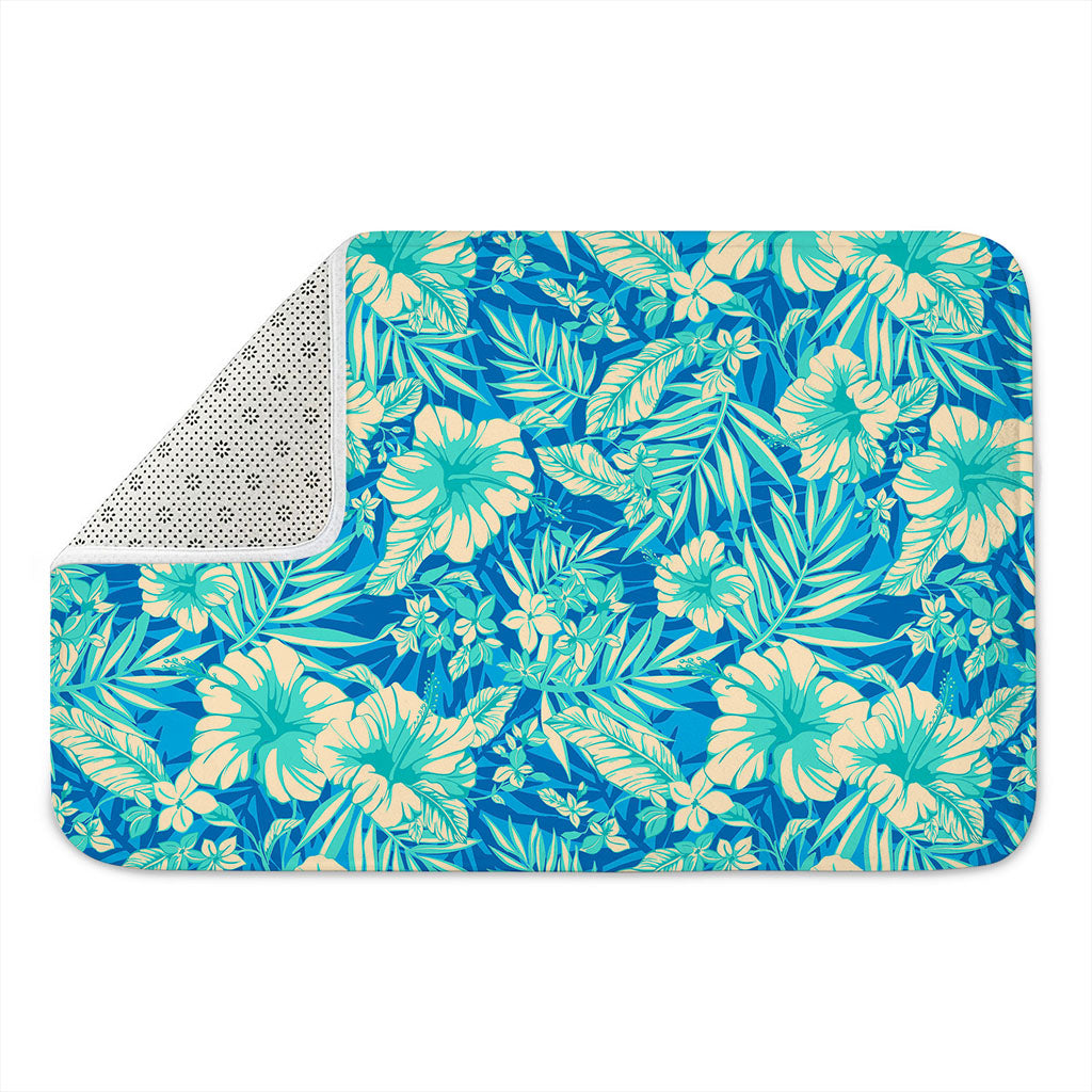 Blue Blossom Tropical Pattern Print Indoor Door Mat