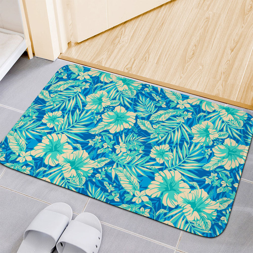 Blue Blossom Tropical Pattern Print Indoor Door Mat