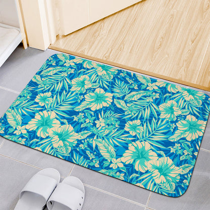 Blue Blossom Tropical Pattern Print Indoor Door Mat