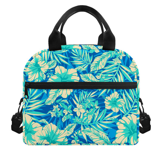 Blue Blossom Tropical Pattern Print Insulated Lunch Bag