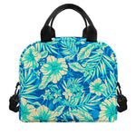 Blue Blossom Tropical Pattern Print Insulated Lunch Bag