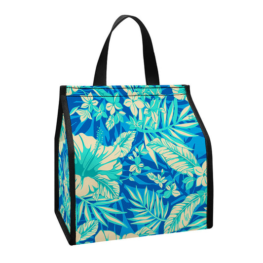 Blue Blossom Tropical Pattern Print Insulated Lunch Tote