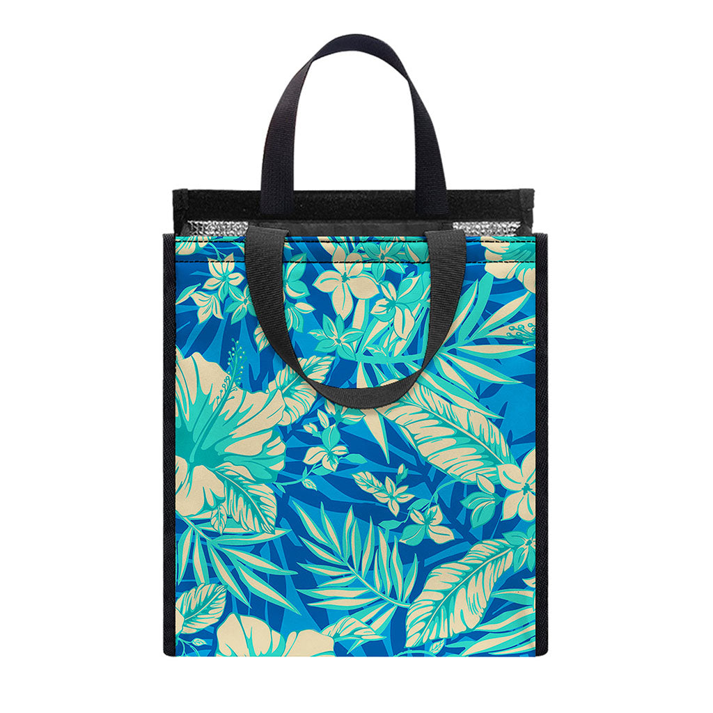 Blue Blossom Tropical Pattern Print Insulated Lunch Tote
