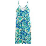 Blue Blossom Tropical Pattern Print Jersey Midi Cami Dress