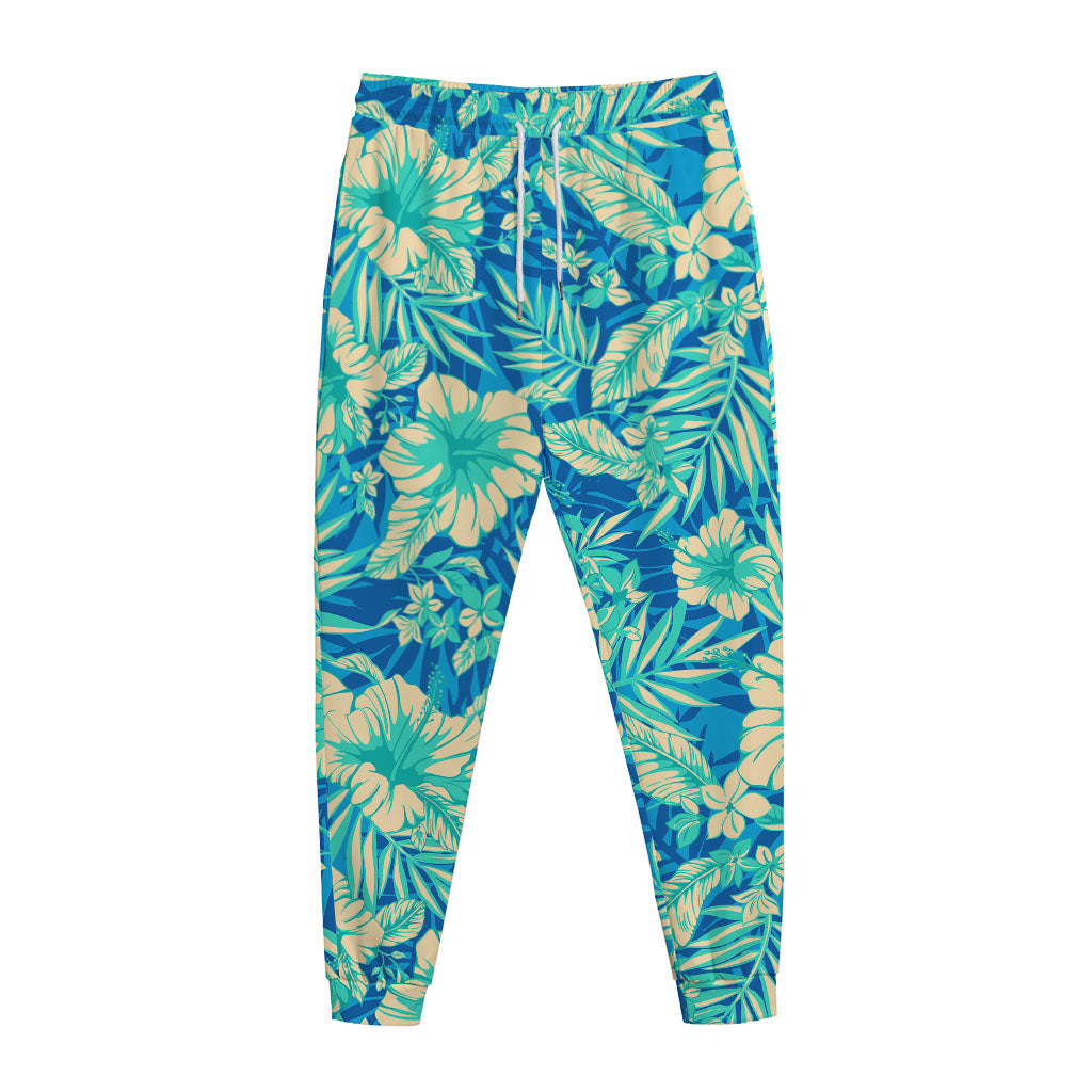 Blue Blossom Tropical Pattern Print Jogger Pants