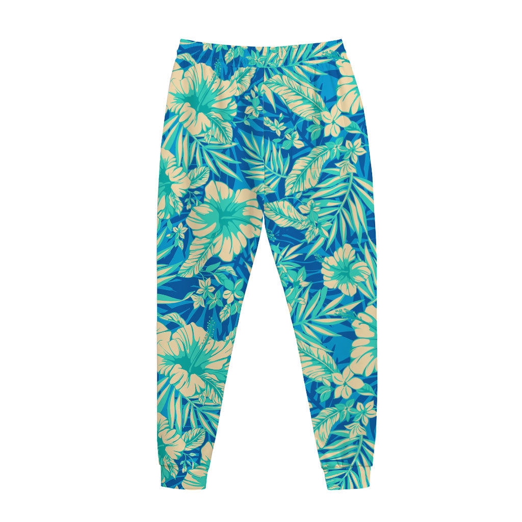 Blue Blossom Tropical Pattern Print Jogger Pants