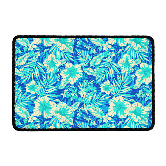 Blue Blossom Tropical Pattern Print Kitchen Mat