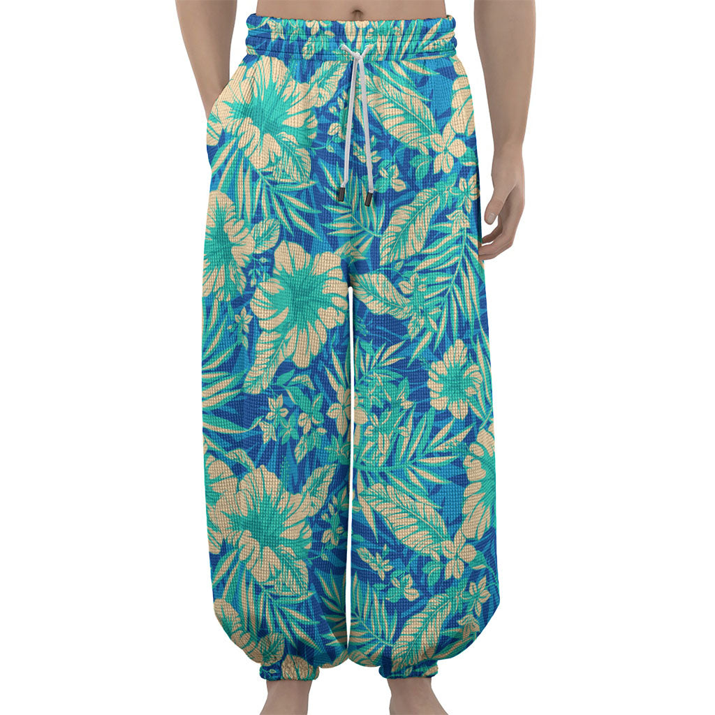 Blue Blossom Tropical Pattern Print Lantern Pants