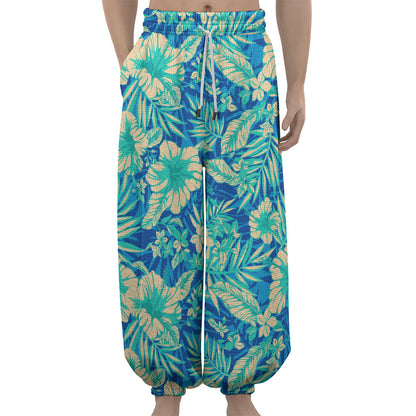 Blue Blossom Tropical Pattern Print Lantern Pants