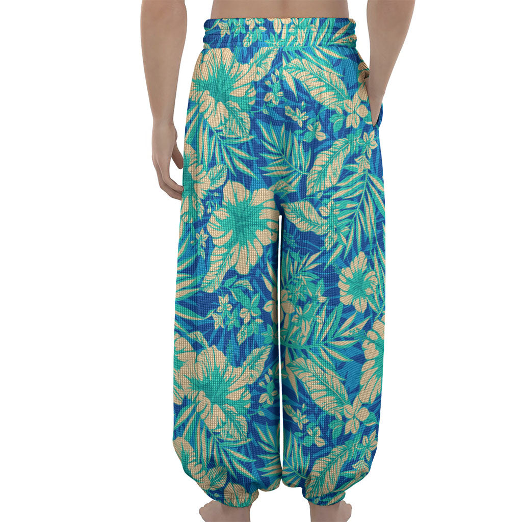Blue Blossom Tropical Pattern Print Lantern Pants