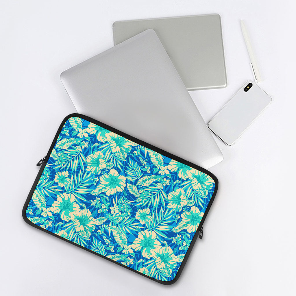 Blue Blossom Tropical Pattern Print Laptop Sleeve