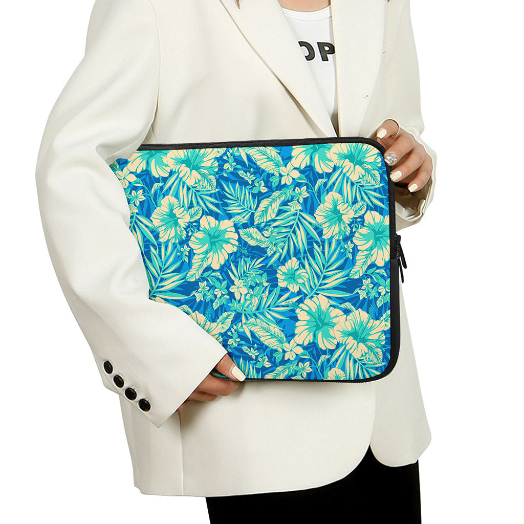 Blue Blossom Tropical Pattern Print Laptop Sleeve