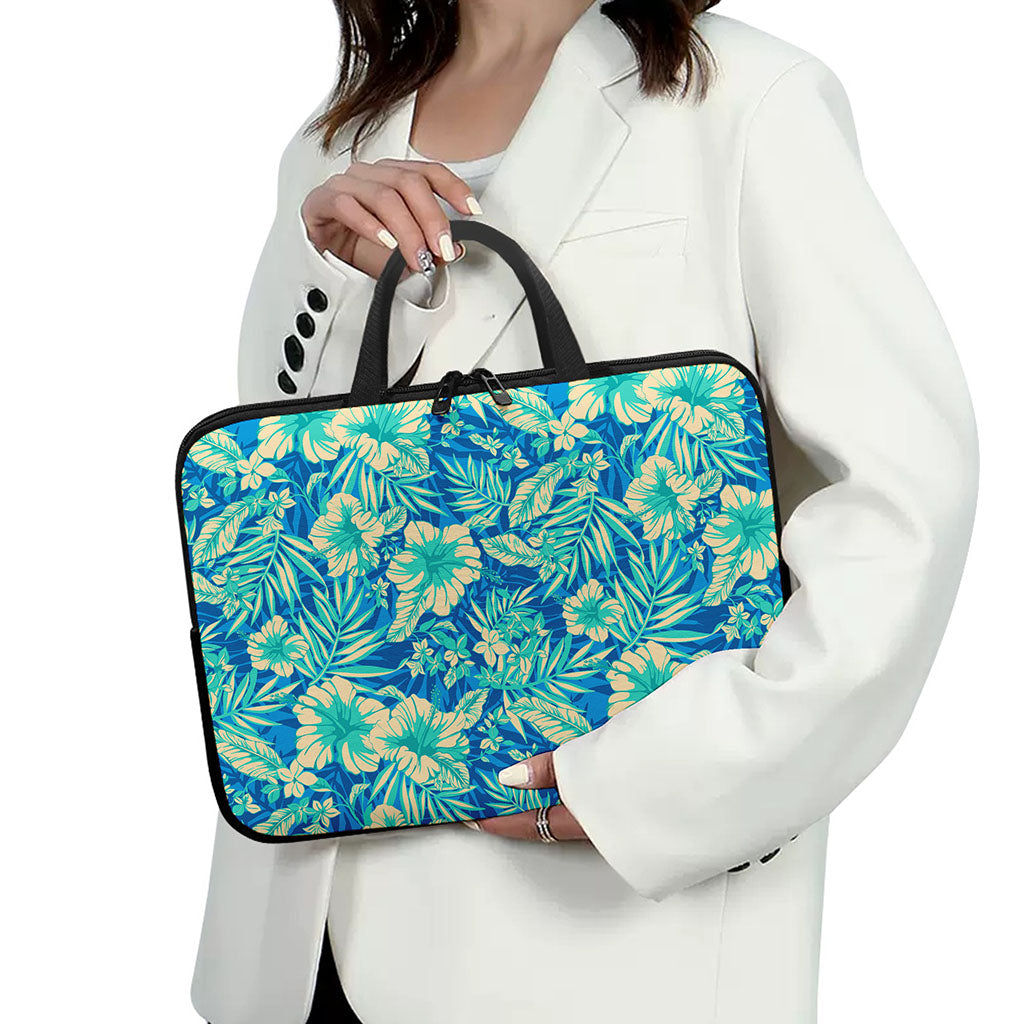 Blue Blossom Tropical Pattern Print Laptop Sleeve With Handle
