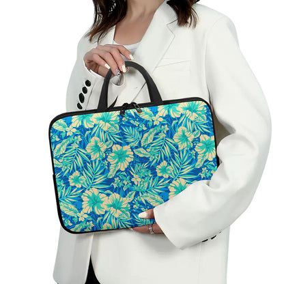 Blue Blossom Tropical Pattern Print Laptop Sleeve With Handle