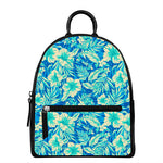 Blue Blossom Tropical Pattern Print Leather Backpack