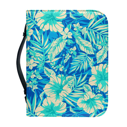 Blue Blossom Tropical Pattern Print Leather Bible Cover