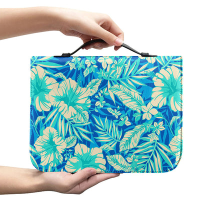 Blue Blossom Tropical Pattern Print Leather Bible Cover