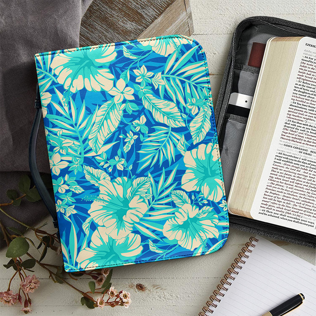 Blue Blossom Tropical Pattern Print Leather Bible Cover