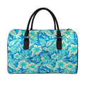 Blue Blossom Tropical Pattern Print Leather Duffel Bag