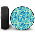 Blue Blossom Tropical Pattern Print Leather Spare Tire Cover
