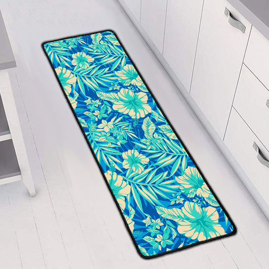 Blue Blossom Tropical Pattern Print Long Kitchen Mat