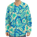 Blue Blossom Tropical Pattern Print Long Sleeve Baseball Jersey