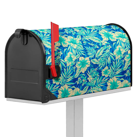 Blue Blossom Tropical Pattern Print Mailbox Cover