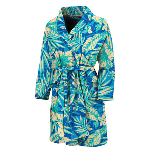 Blue Blossom Tropical Pattern Print Men's Bathrobe