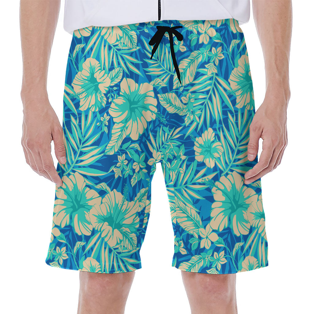 Blue Blossom Tropical Pattern Print Men's Beach Shorts