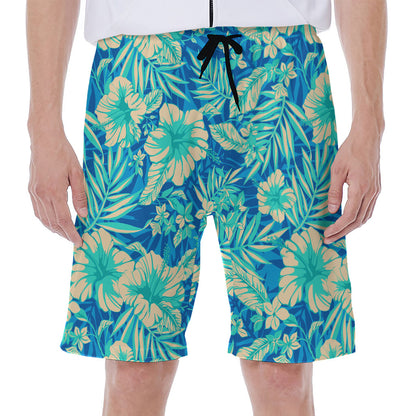 Blue Blossom Tropical Pattern Print Men's Beach Shorts