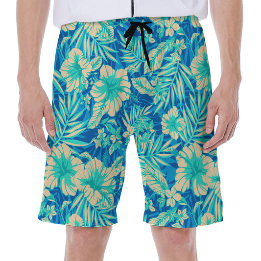 Blue Blossom Tropical Pattern Print Men's Beach Shorts