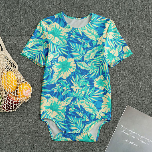 Blue Blossom Tropical Pattern Print Men's Bodysuit