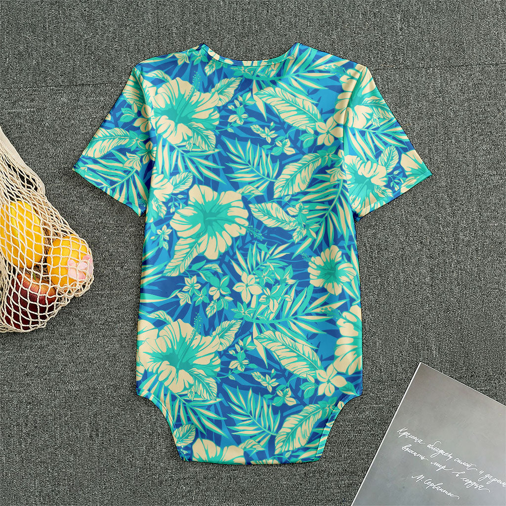 Blue Blossom Tropical Pattern Print Men's Bodysuit