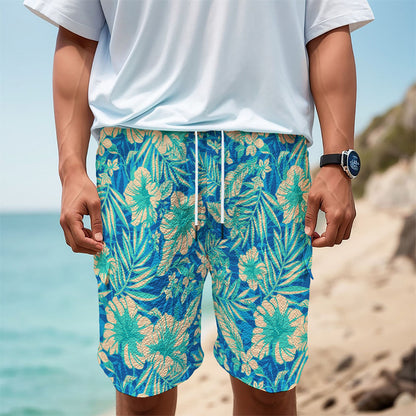 Blue Blossom Tropical Pattern Print Men's Cargo Shorts