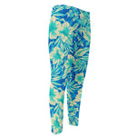 Blue Blossom Tropical Pattern Print Men's Compression Pants