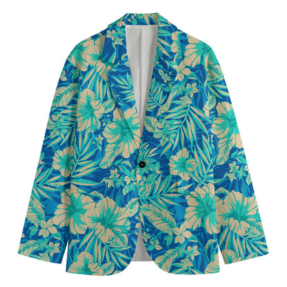 Blue Blossom Tropical Pattern Print Men's Cotton Blazer