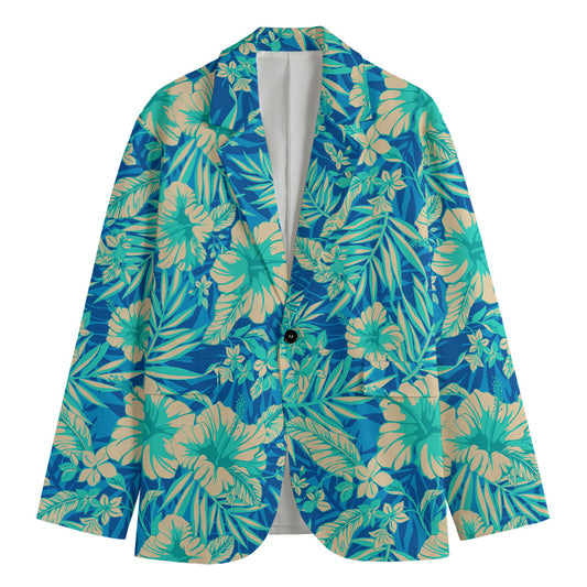 Blue Blossom Tropical Pattern Print Men's Cotton Blazer