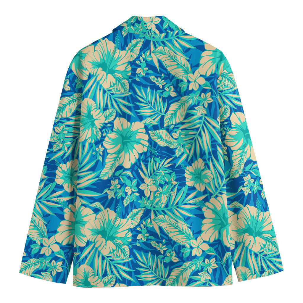 Blue Blossom Tropical Pattern Print Men's Cotton Blazer
