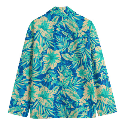Blue Blossom Tropical Pattern Print Men's Cotton Blazer