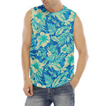 Blue Blossom Tropical Pattern Print Men's Fitness Tank Top