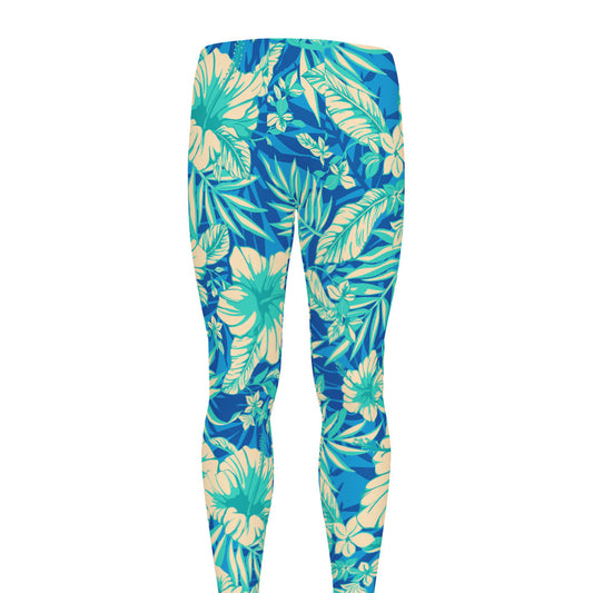 Blue Blossom Tropical Pattern Print Men's leggings