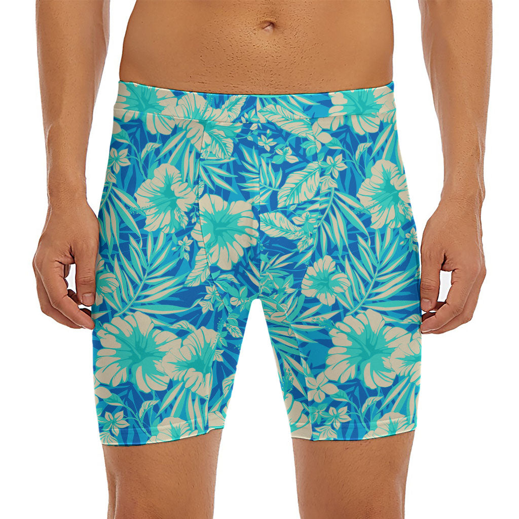 Blue Blossom Tropical Pattern Print Men's Long Boxer Briefs