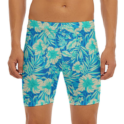Blue Blossom Tropical Pattern Print Men's Long Boxer Briefs