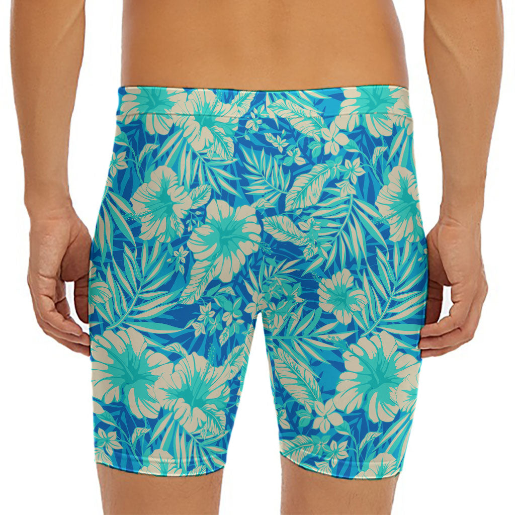Blue Blossom Tropical Pattern Print Men's Long Boxer Briefs